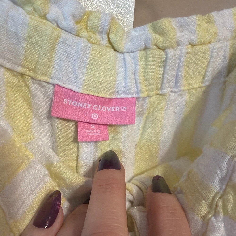 Stoney Clover Lane Yellow Stripe Linen Wide Leg Jumpsuit S - Picture 5 of 7
